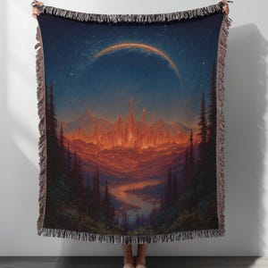 Crescent City Lunathion Inspired Woven Blanket, Bookish Romantasy Throw, Dystopian City Tapestry