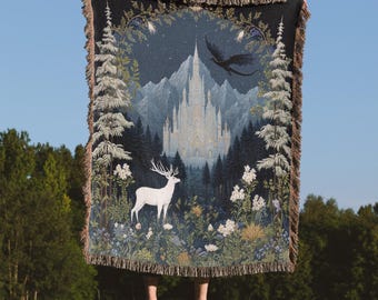 Throne Of Glass Inspired Woven Blanket, Castle Wall Tapestry, Boho Throw, Bookish Decor