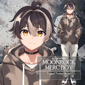 Premade Vtuber: Moonrock Merc Hoodie Boy, Rigged Live2D Male Vtuber Model,PNGTuber,Cute Wolf Fox Cat Chibi Kitsune Men Vtuber,Customizable