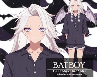 Premade Vtuber Model: Bat Boy, Rigged Male Vtuber, OBS Studio Streamlabs Twitch Emote Kawaii Chibi Hoodie Wolf Cat PNGTuber, Commercial Use