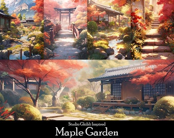 18 Lofi Zen Garden Digital Paper Background, Mobile And Desktop Wallpaper Bundle, Instant Download, Commercial Use, Studio Ghibli Inspired