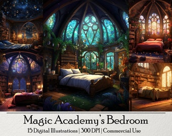 15 Magic Bedroom Digital Illustrations, Instant Download,Commercial Use,Ephemera,Junk Journal,Wizard School Digital Paper Background,Fantasy
