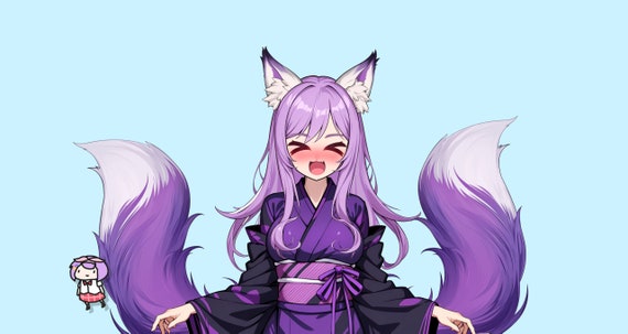 リグ付き Vtuber モデル: パープルキツネ、Live2D ガール Vtuber