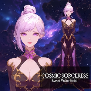 Rigga Vtuber-modell: Kosmisk trollkvinna, Färdig Live2D-kvinnlig Vtuber-modell, Vtube Studio-klar, Anpassningsbar, PNGTuber, Söt, Kawaii, Chibi, Djur