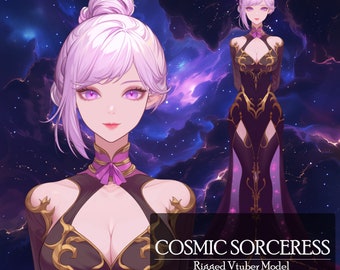 Rigged Vtuber Model: Cosmic Sorceress, Premade Live2D Female Vtuber Model, Vtube Studio Ready,Customizable,PNGTuber,Cute,Kawaii,Chibi,Animal