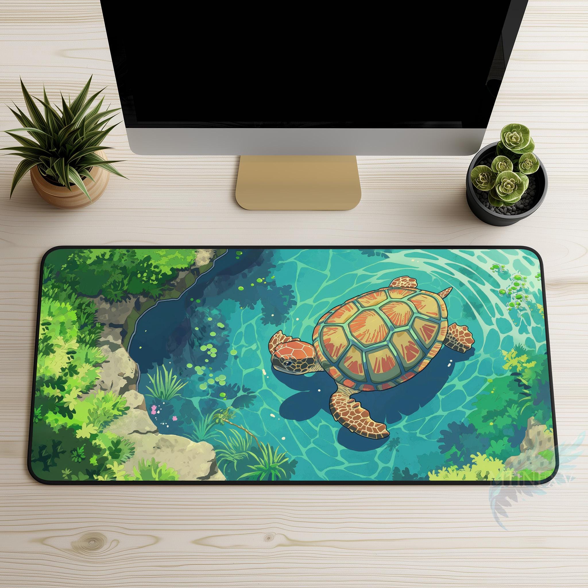 Turtle Desk Mat, Nature Aesthetic Mouse Pad, Cute Sea Animal Home ...
