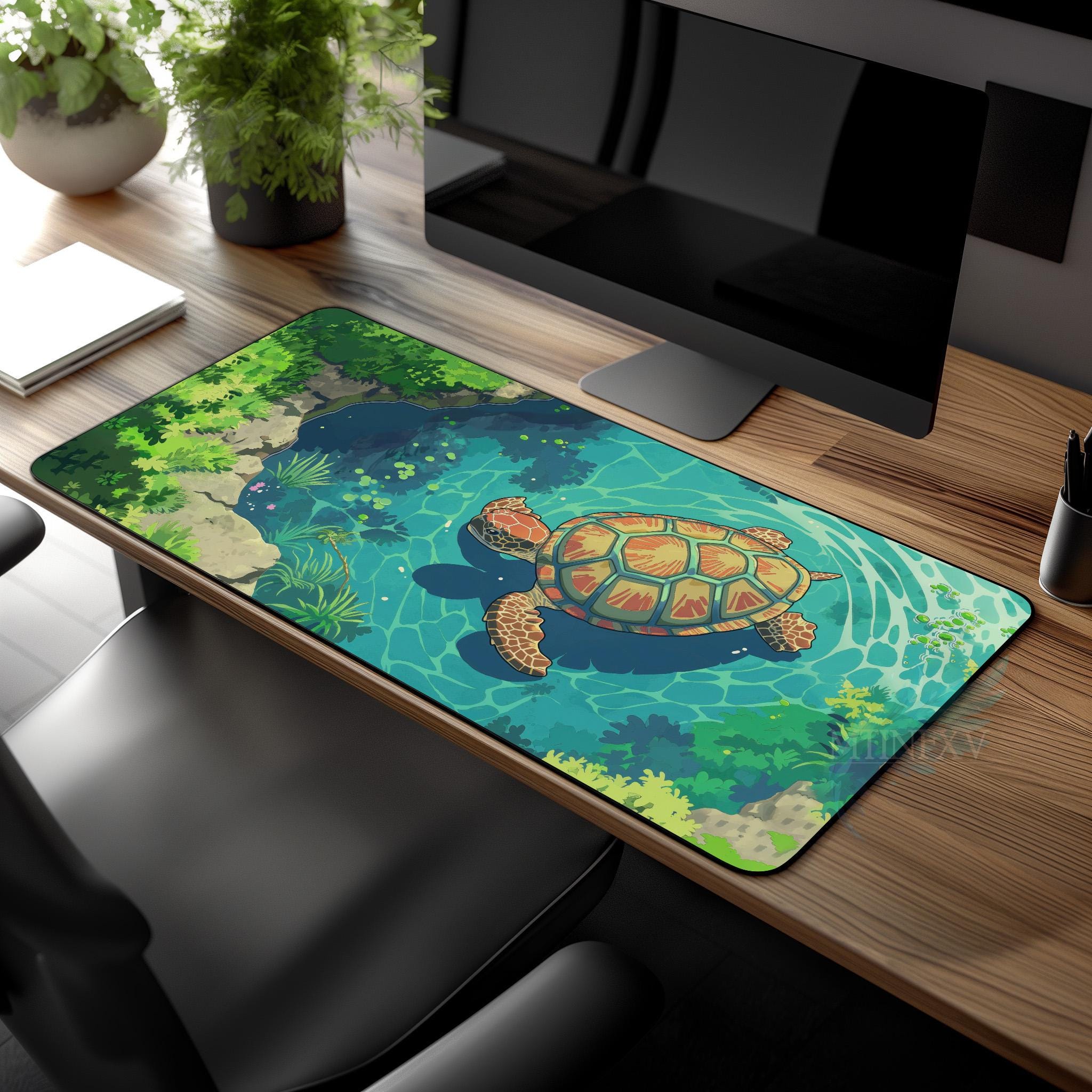 Turtle Desk Mat, Nature Aesthetic Mouse Pad, Cute Sea Animal Home ...