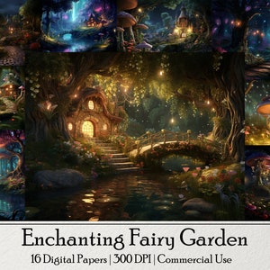 16 Enchanting Fairy Garden Digital Paper Background, Instant Download, Commercial Use, Ephemera, Junk Journal, Sublimation, Magical Fantasy