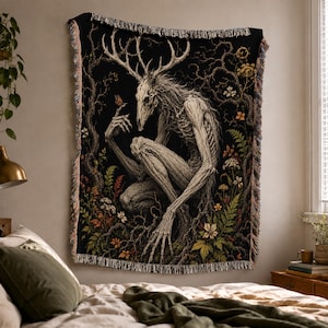 Wendigo Woven Blanket, Folklore Cottagecore, Decorative Wall Tapestry, Boho Throw, Cryptid Decor