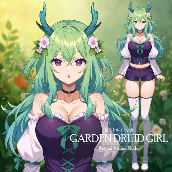Vtuber: Garden Druid Girl, modello Vtuber predefinito Live2D, modello Vtuber truccato, PNGTuber, carino, volpe, gatto, chibi, download immediato, uso commerciale