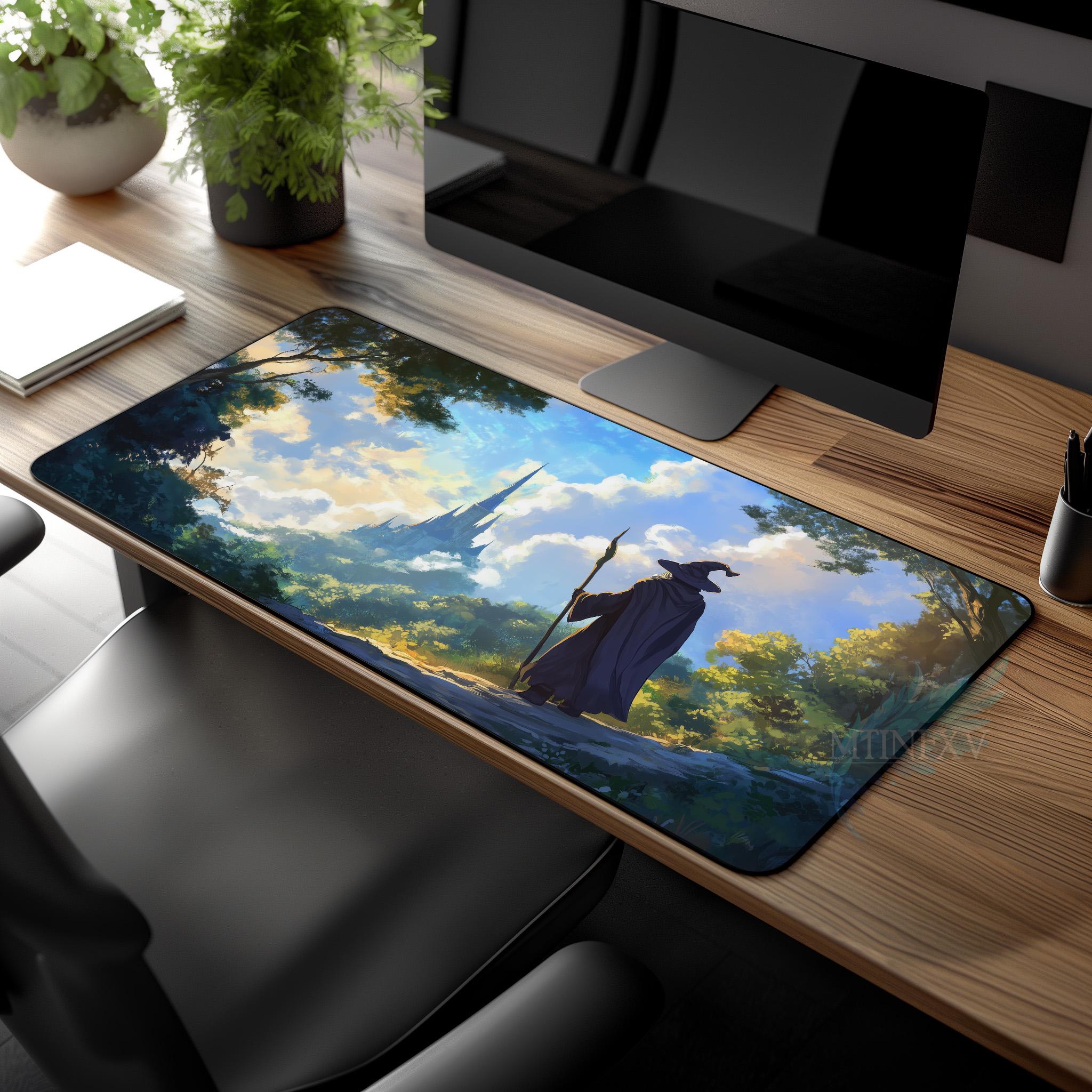 Old Wizard Desk Mat, Medieval Castle Mouse Pad,home Office Gift
