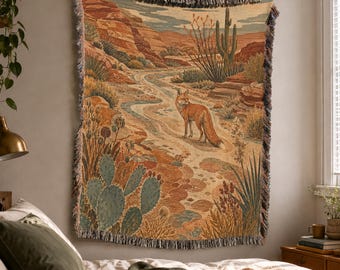 Desert Woven Blanket, Nature Decorative Wall Tapestry, Boho Throw, Southwestern Decor