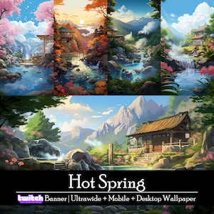Paquete de 30 fondos de pantalla inspirados en Studio Ghibli, fondos de escritorio y móviles, banner de transmisión de Twitch, descarga instantánea