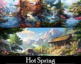 30 Studio Ghibli Inspired Hot Spring Wallpaper Bundle, Twitch Streaming Banner, Ultrawide, Mobile And Desktop Background, Instant Download