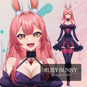 Modello Vtuber precostruito: Coniglietto Ruby, modello Vtuber completamente truccato Live2D, PNG, carino, chibi, succubo, download immediato, uso commerciale, coniglietto Vtuber