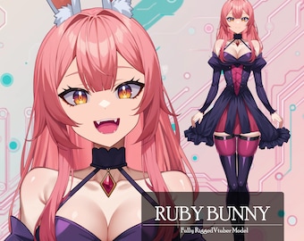 Premade Vtuber Model: Ruby Bunny, Live2D Fully Rigged Vtuber Model,PNGTuber,Cute,Chibi,Succubus,Instant Download,Commercial Use,Bunny Vtuber