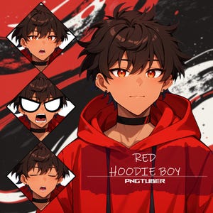 PNGTuber: Roter Hoodie Junge GIFTuber Veadotube Discord Twitch Live2D Vtuber Modell Süß Kawaii Chibi Weißer Dämon Succubus Häschen Fuchs Katze Wolf