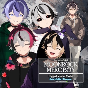 Vtuber: Moonrock Merc Hoodie Boy mit zusätzlichem Outfit,Rigged Live2D Male Vtuber Model,PNGTuber,süßer Wolf Fuchs Katze Chibi Vtuber,individualisierbar