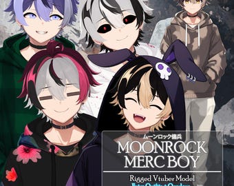 Vtuber: Moonrock Merc Hoodie Boy With Additional Outfit,Rigged Live2D Male Vtuber Model,PNGTuber,Cute Wolf Fox Cat Chibi Vtuber,Customizable