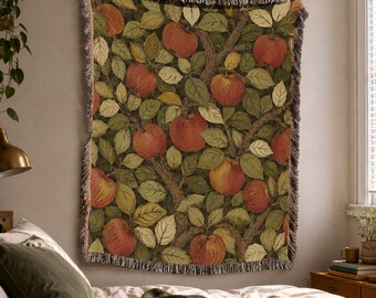 Apple Woven Blanket, Moody Cottagecore, Decorative Wall Tapestry, Boho Throw, Farmhouse Decor