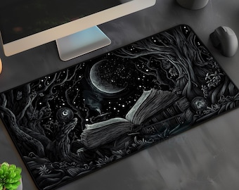 Black Alchemy Cottagecore Desk Mat, Dark Academia Gaming Mousepad, Soft Gothic Bookish Office Gift, Cute Occult Witchy Magic Tcg Mtg Playmat