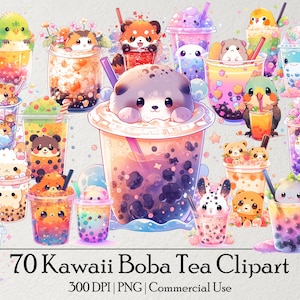 70 Kawaii Boba Tea Clipart Bundle, Bubble Tea Clipart, Sublimation, digitaler Download, kommerzielle Nutzung, süße Boba Tea PNG, Bubble Tea Aufkleber