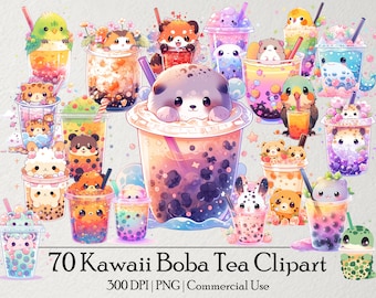 70 Kawaii Boba Tea Clipart Bundle, Bubble Tea Clipart, Sublimation, Digital Download, Commercial Use, Cute Boba Tea PNG, Bubble Tea Stickers