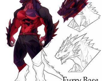 Furry Base Reference Sheet: Instant Download, OC Reference Sheet, Transparent Background, PNG Format, Fursona Adopt, Furry Lineart