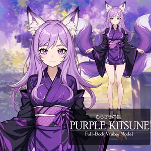 Rigged Vtuber Model: Purple Kitsune, Live2D Girl Vtuber Model, Premade Vtuber, Vtube Studio Ready, Customizable,PNGTuber,Cute,Kawaii,Chibi