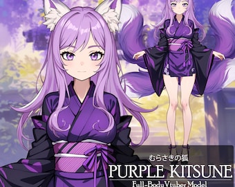 Rigged Vtuber Model: Purple Kitsune, Live2D Girl Vtuber Model, Premade Vtuber, Vtube Studio Ready, Customizable,PNGTuber,Cute,Kawaii,Chibi