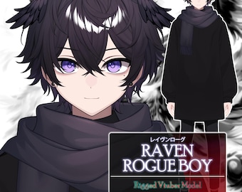 Premade Vtuber: Raven Rogue Boy, Live2D Rigged Male Vtuber Model,PNGTuber,Cute,Kawaii,Fox,Cat,Wolf,Chibi,Bird,Duck,Bunny,Free Commercial Use