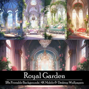 20 Royal Garden Digital Papier Hintergrund, Hintergrundbilder für Handy und Desktop, Sofort Download, kommerzielle Nutzung, Studio Ghibli inspiriert