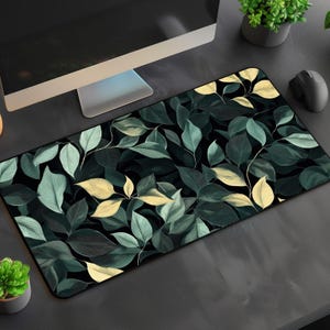 Tapete de mesa Cottagecore escuro, mousepad com padrão de tapeçaria de folhagem gótica, tapete de jogo MTG, decoração de escritório de floresta verde-sálvia, natureza minimalista e limpa, presente