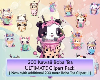 400 Kawaii Boba Tea Clipart Bundle (Digital Download)