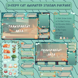 Animated Stream overlay Package Cozy room cat - Cat Theme Twitch Overlay Pack for Twitch Stream -  Lofi Twitch Overlays, Stream Scenes