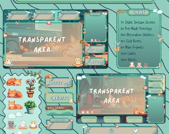 Cozy Cat Room Animated Stream Overlay Package - Lofi Twitch Theme