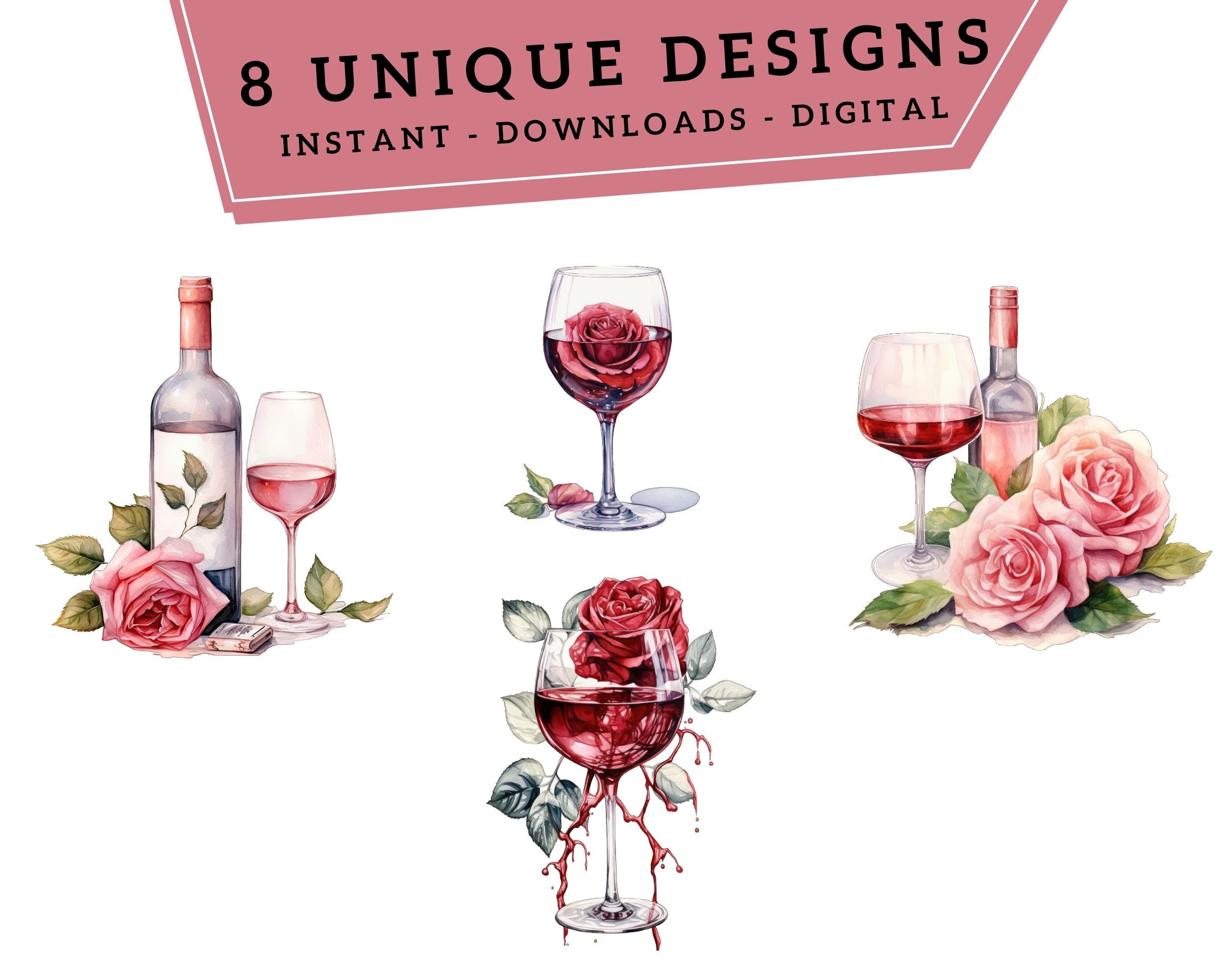 Watercolor Rosé Wine Clip Art Rosé Wine Art Illustrations Etsy