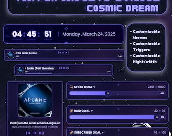 Cosmic Dream Widget Bundle - Music, Date & Time Stream Widgets for Twitch, YouTube (Digital Download)
