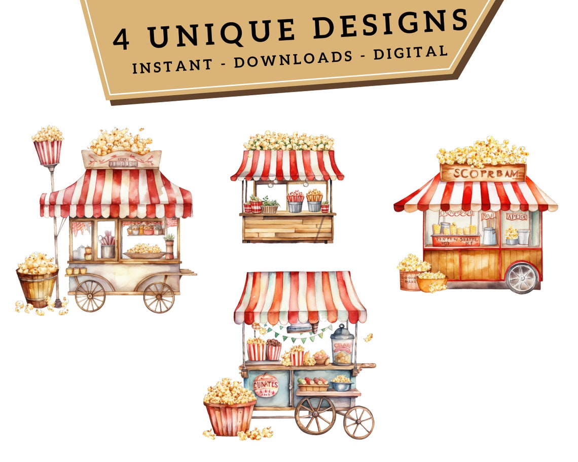Popcorn Stand Clipart Popcorn PNG Movie Night Clipart Birthday Party