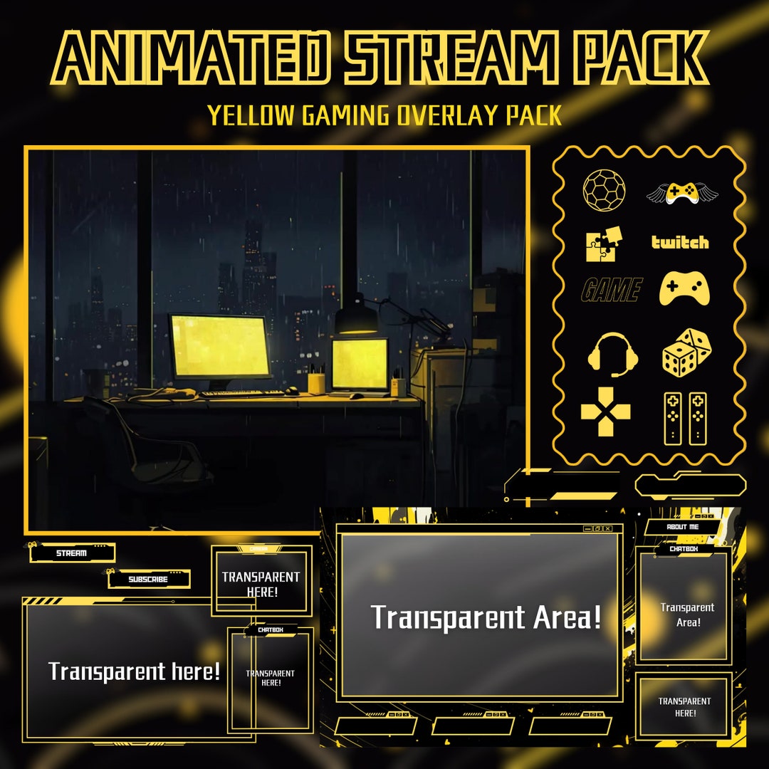 Yellow Gaming Twitch Stream Overlay Package: Animated Streamer Pack - Etsy