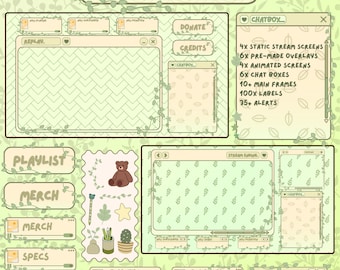 Nature Twitch Overlay Pack | Cozy Foliage Stream Overlays, Alerts & Transitions for OBS | Aesthetic VTuber Streaming Assets