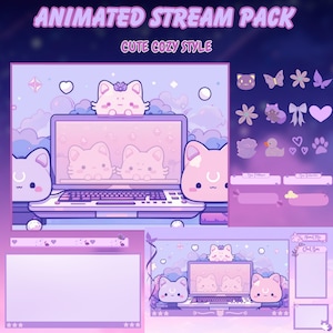 Superposición de Twitch: fondo morado de Vtuber lofi para superposición de transmisión de Twitch: sala de Vtuber, descarga digital, paquete de Twitch, paquete de transmisión