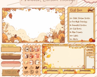 Twitch overlay - Autumn Season Vtuber overlay for twitch stream overlay - Vtuber room , Stream package , Twitch package , Fall Overlay