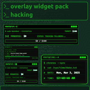 Hacker Widget Bundle - Date & Time widget , Spotify Music Widget , Hacke Bar Widget for Twitch/YouTube stream - customizable widget