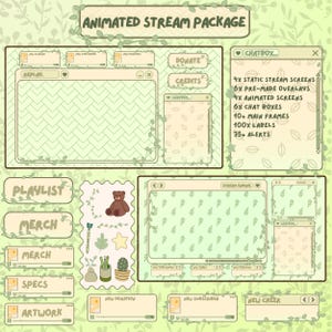 Paquete de transmisión Green Foliage Alertas de Twitch Recursos de transmisión Superposición de Twitch - Superposición de transmisión Lofi animada - Paquete de superposición de transmisión animada