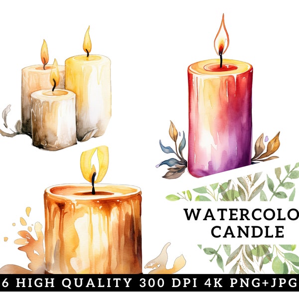 Watercolor Candle Clipart | Candle Illustrations | Candle PNG | Instant Download