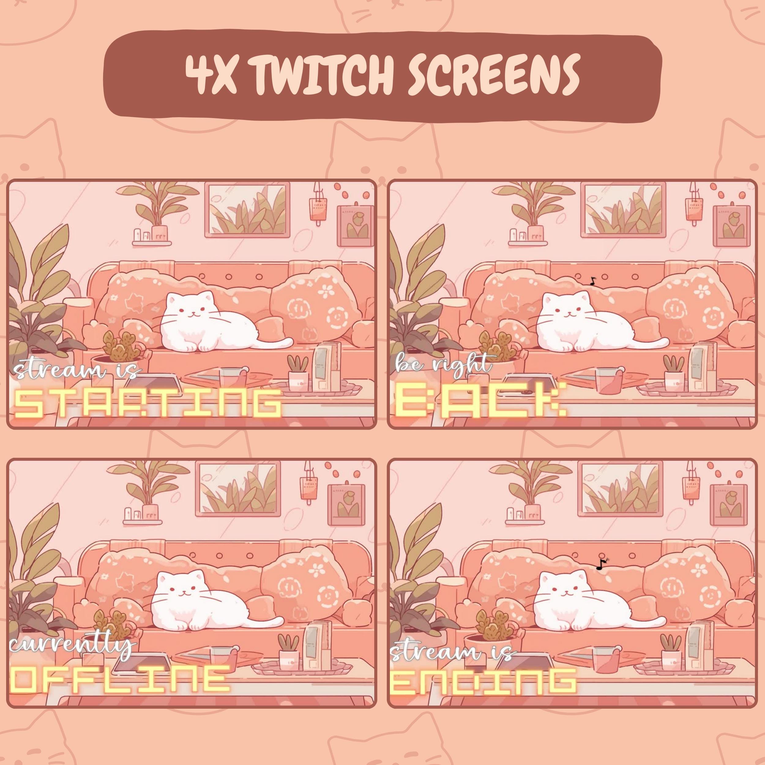 Orange Cat Twitch Overlay Starter Pack - Cute Animated Stream Screens ...