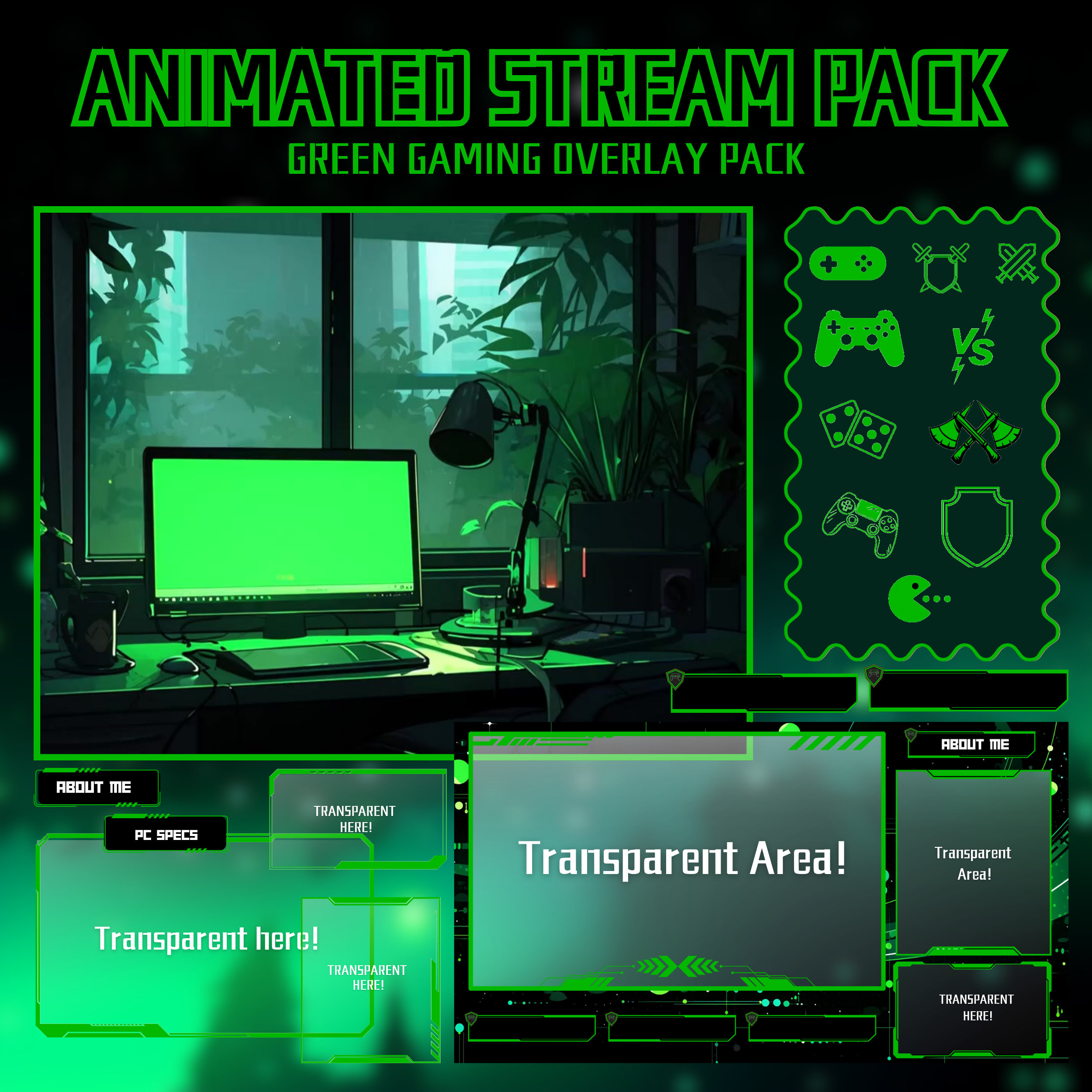 Gaming Twitch overlay Animated Stream Overlay Package - Vtuber Gaming Streamer Package Twitch Overlay - Gaming background Animated Overlay