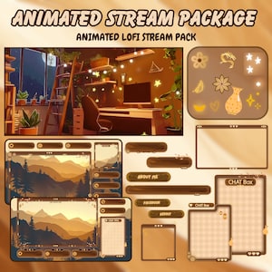 Geanimeerd Cozy Lofi Stream-pakket: Twitch-overlay, Vtuber Room