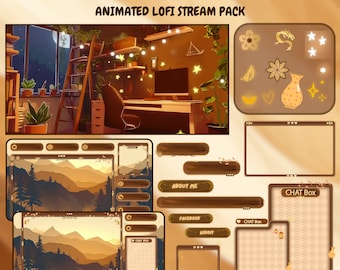 Animated Cozy Lofi Stream Package: Twitch Overlay, Vtuber Room